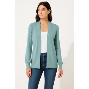 LOFT Womens Light Teal Long Sleeve Ribbed Cuffs Open Front Cardigan Size XS